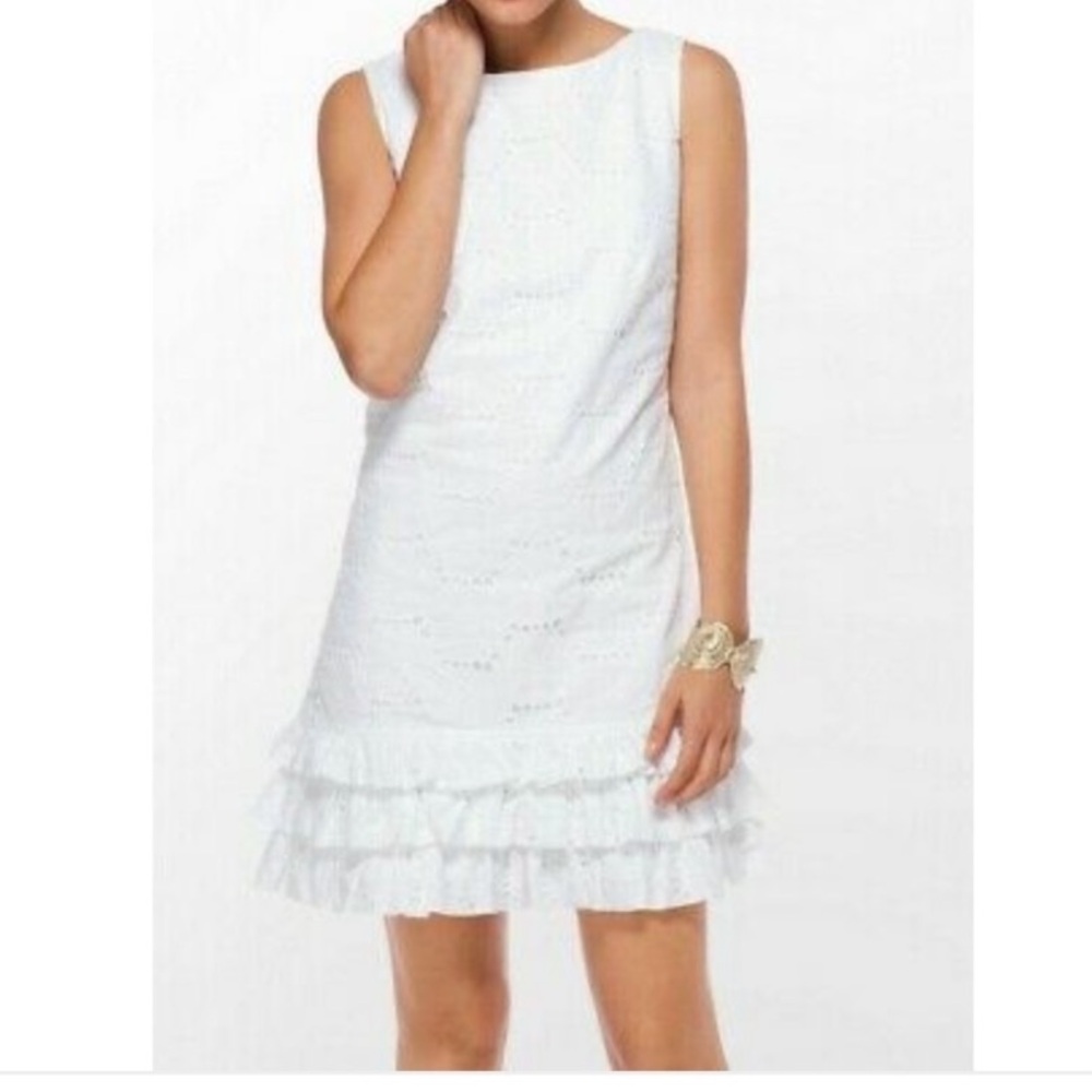 Lilly Pulitzer white eyelet ruffle shift dress size 2